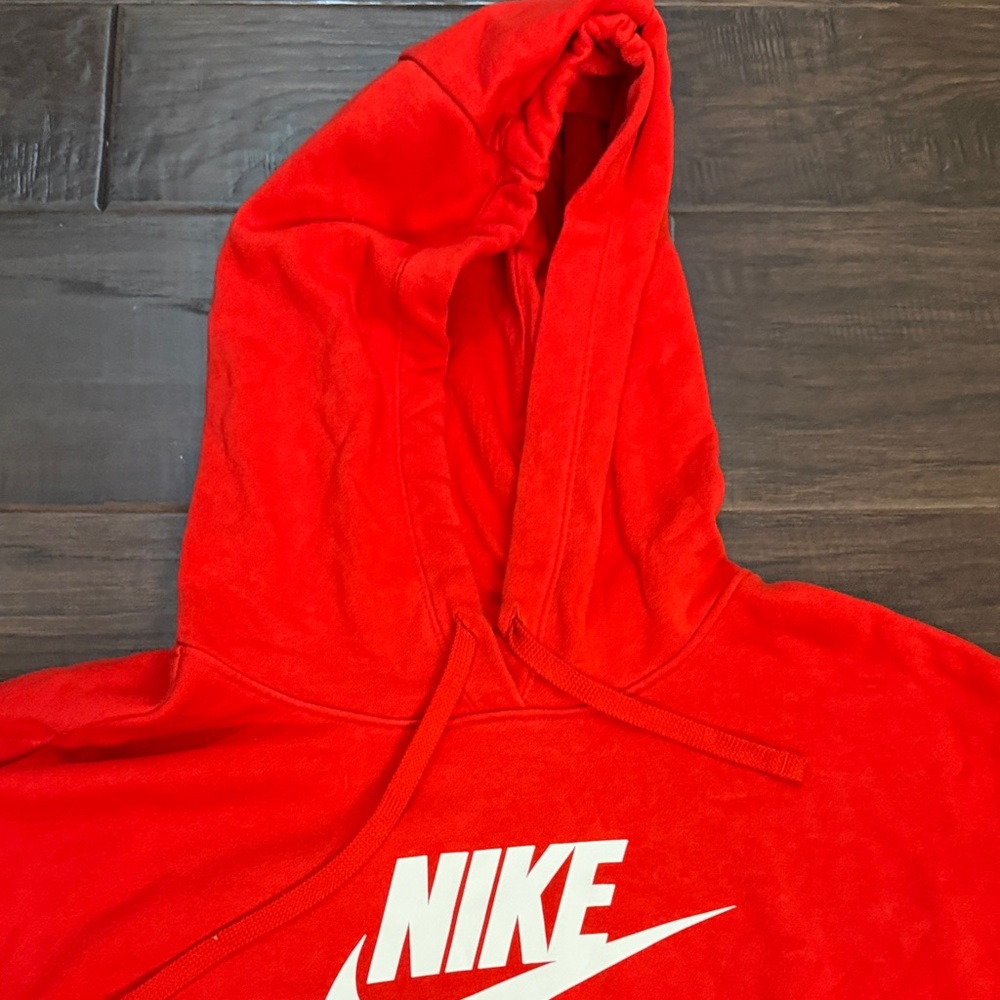 Nike Red Cropped Hoodie with White Swoosh - Picture 7 of 10